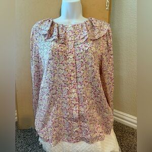 J. CREW Floral Ruffle Button down Blouse  SzM